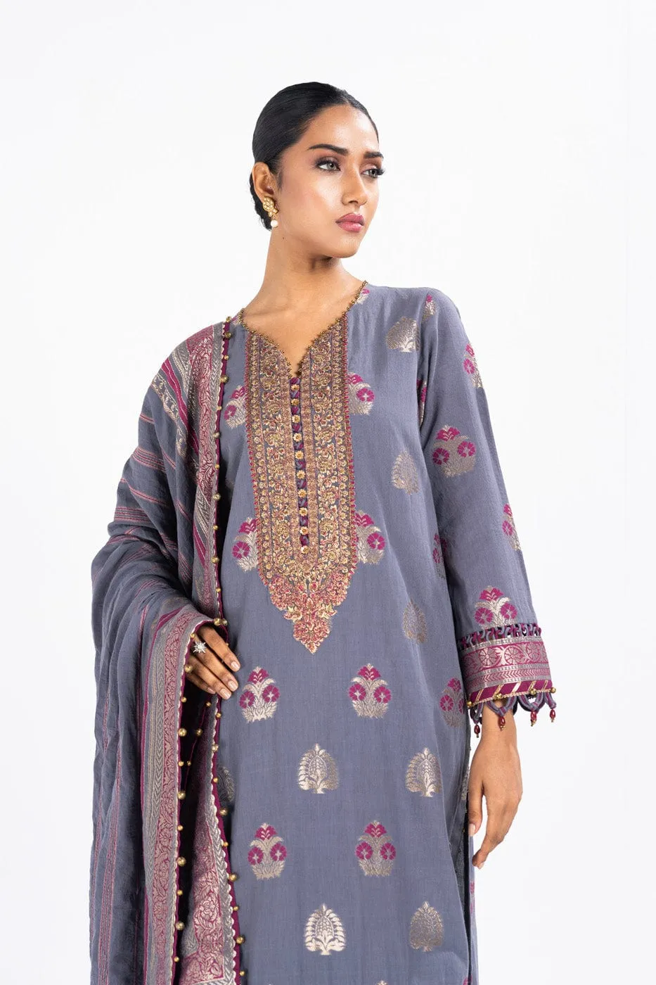 3 Pc Dyed Jacquard Shirt With Dyed Jacqaurd Dupatta