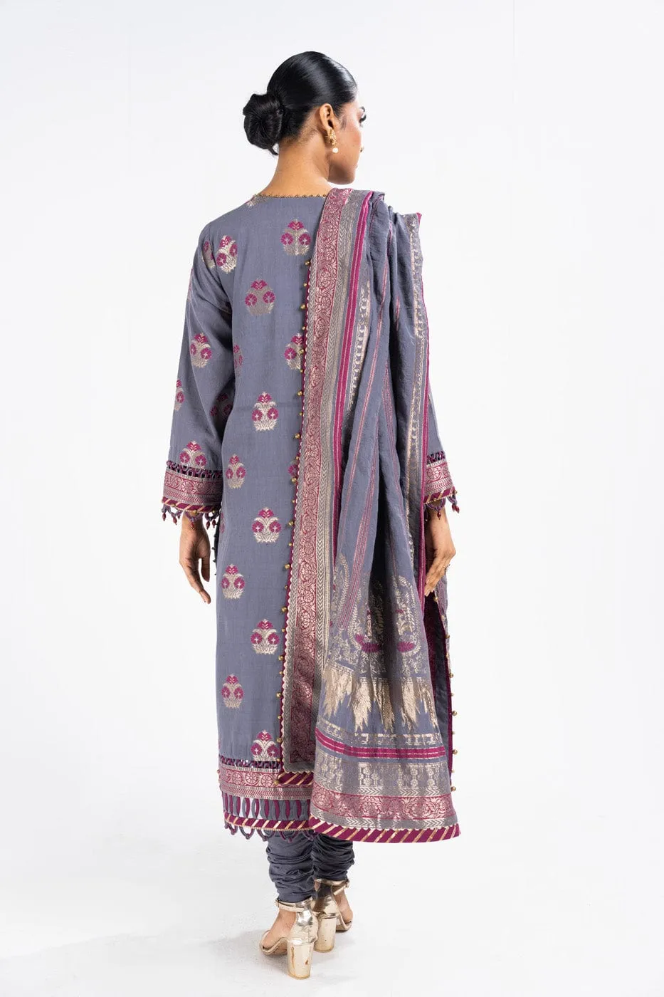 3 Pc Dyed Jacquard Shirt With Dyed Jacqaurd Dupatta