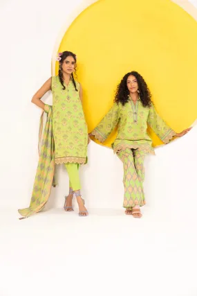 3 Pc Dyed Jacquard Suit With Printed Lawn Dupatta