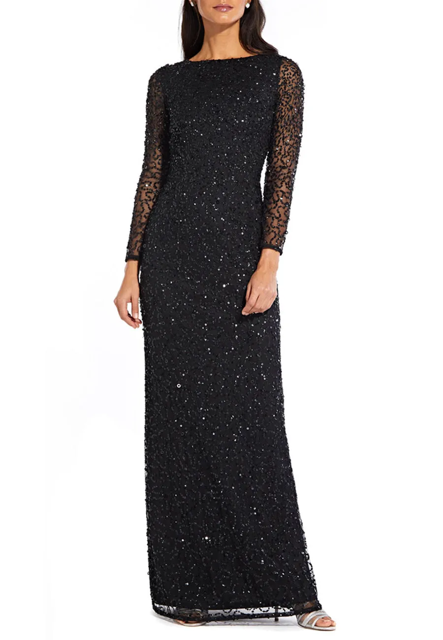 Black Allover Sequins Long Sleeves Gown