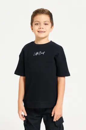 Boys Black Jacquard T-Shirt