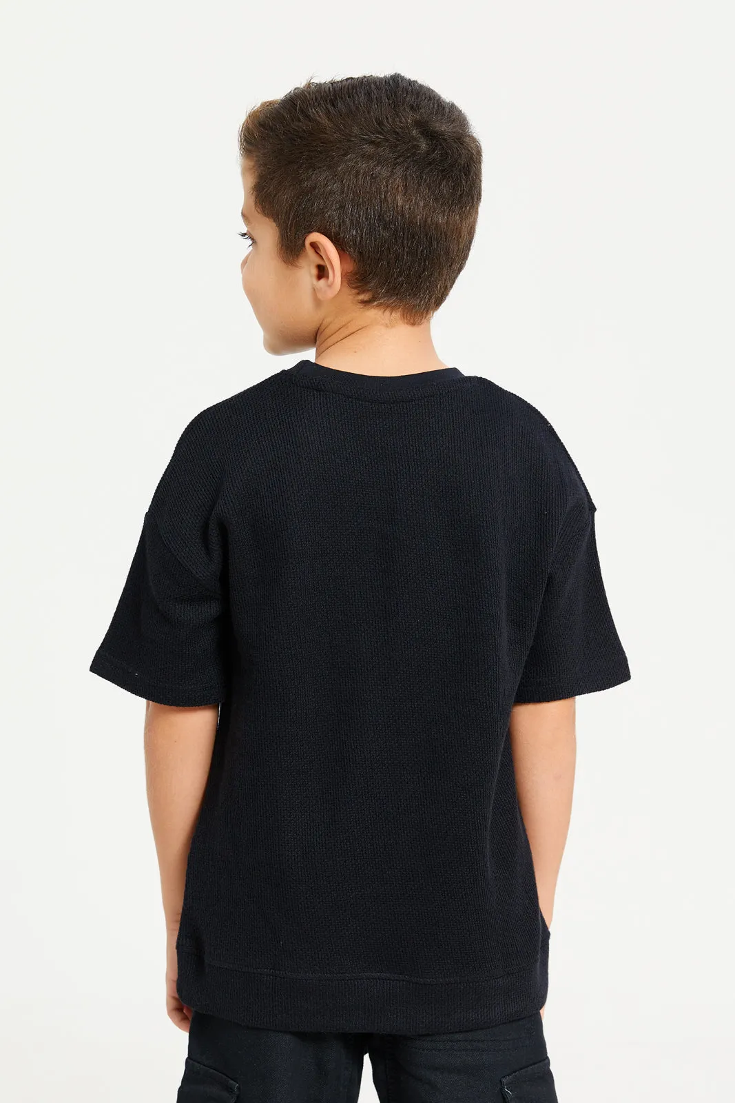 Boys Black Jacquard T-Shirt