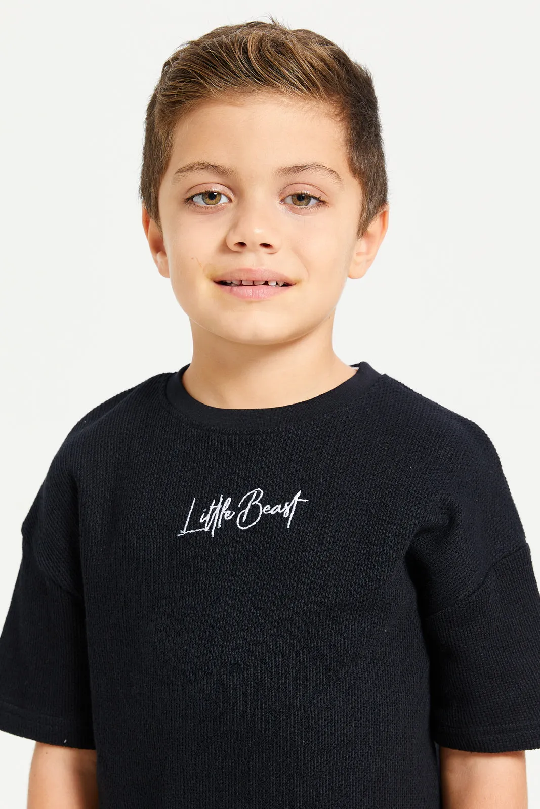 Boys Black Jacquard T-Shirt