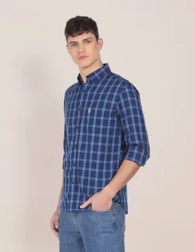 Button Down Collar Check Casual Shirt