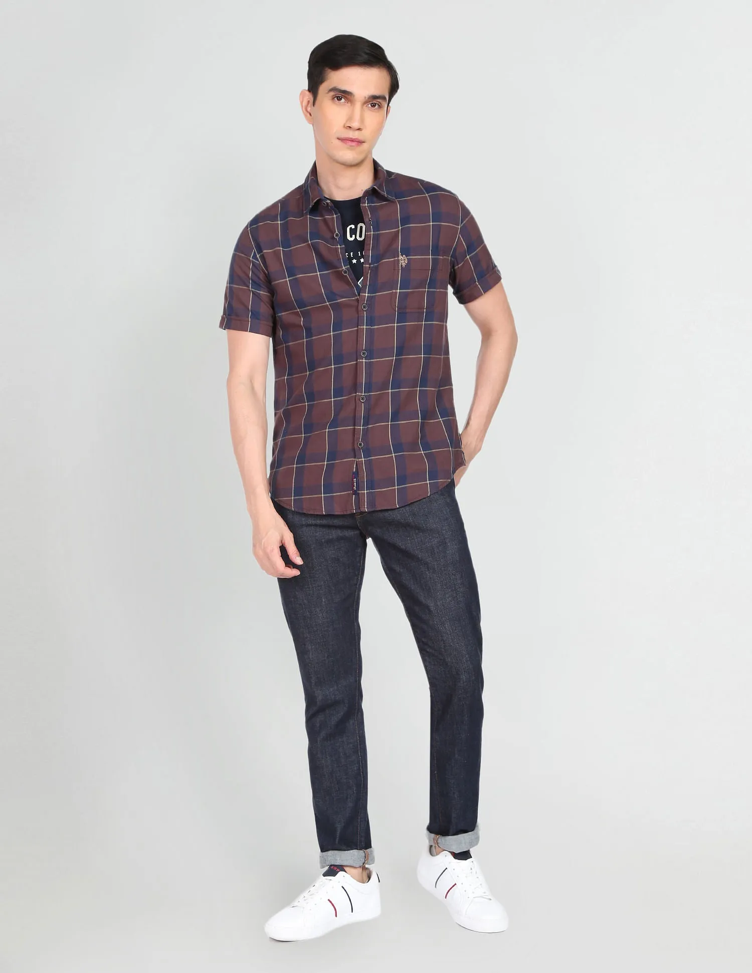 Cotton Plaid Check Twill Casual Shirt