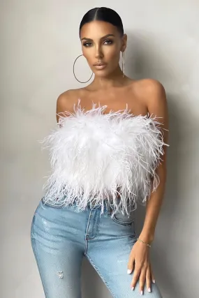 Dream Daze | Crop top bandeau blanc à plumes