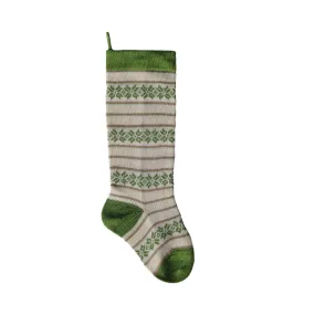 Ecru Patterned Stocking with Green