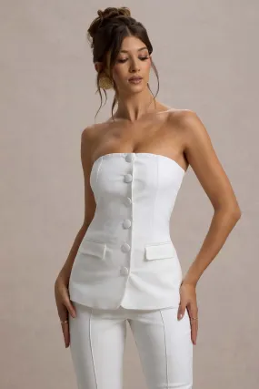 Elliana | Top tailleur blanc sans bretelles avec boutons sur le devant