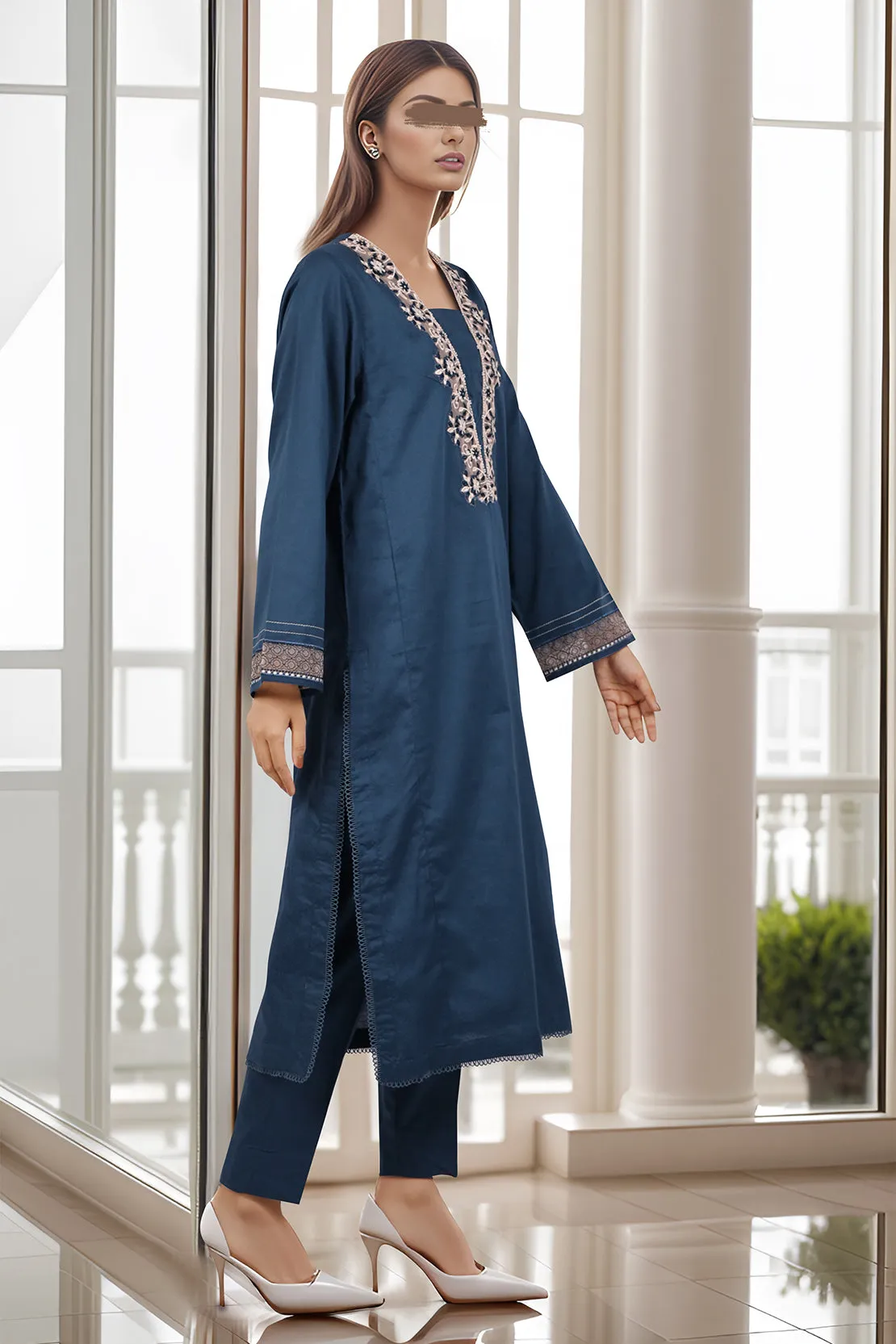 Embroidered Cotton Jacquard Stitched 2 Piece (Shirt/Trouser)