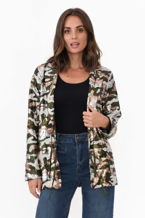 Etienne Khaki Marble Sequin Blazer