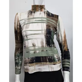 Green Soft Print Mockneck