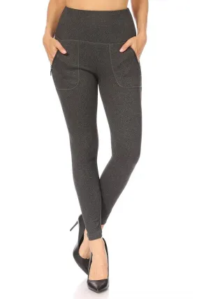 High Rise Buttery Soft Leggings With Zipper Pockets - Charcoal