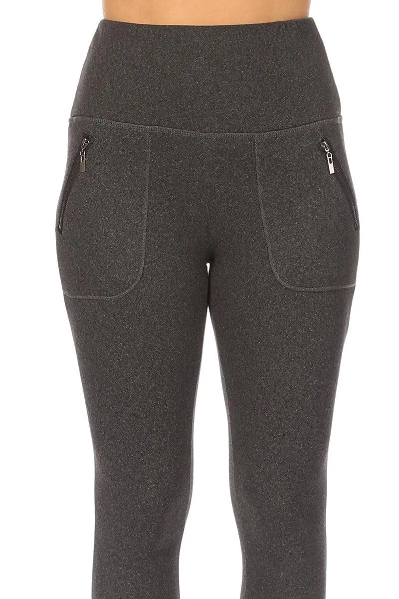 High Rise Buttery Soft Leggings With Zipper Pockets - Charcoal