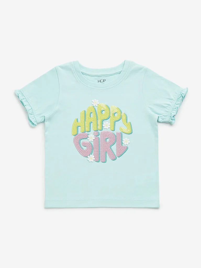 HOP Kids Mint Text Printed Cotton T-Shirt