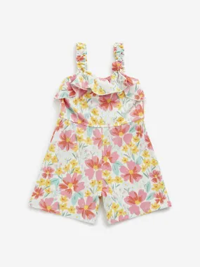 HOP Kids Pink Floral Printed Jumpsuit