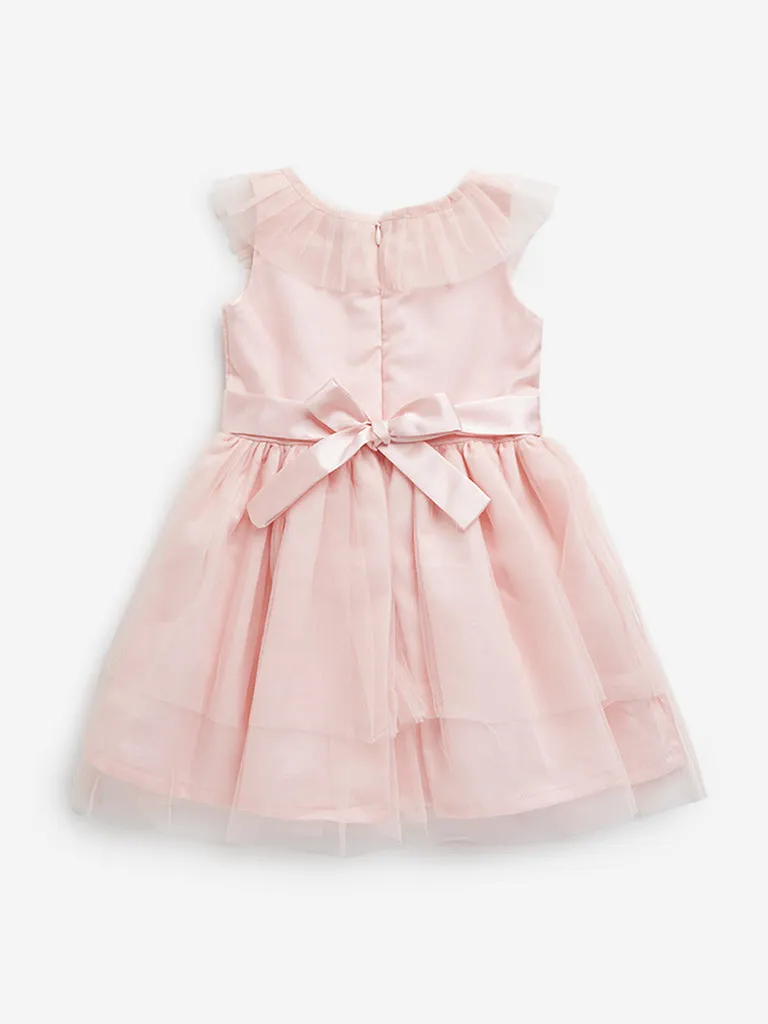 HOP Kids Pink Rosette-Detailed A-Line Mesh Dress