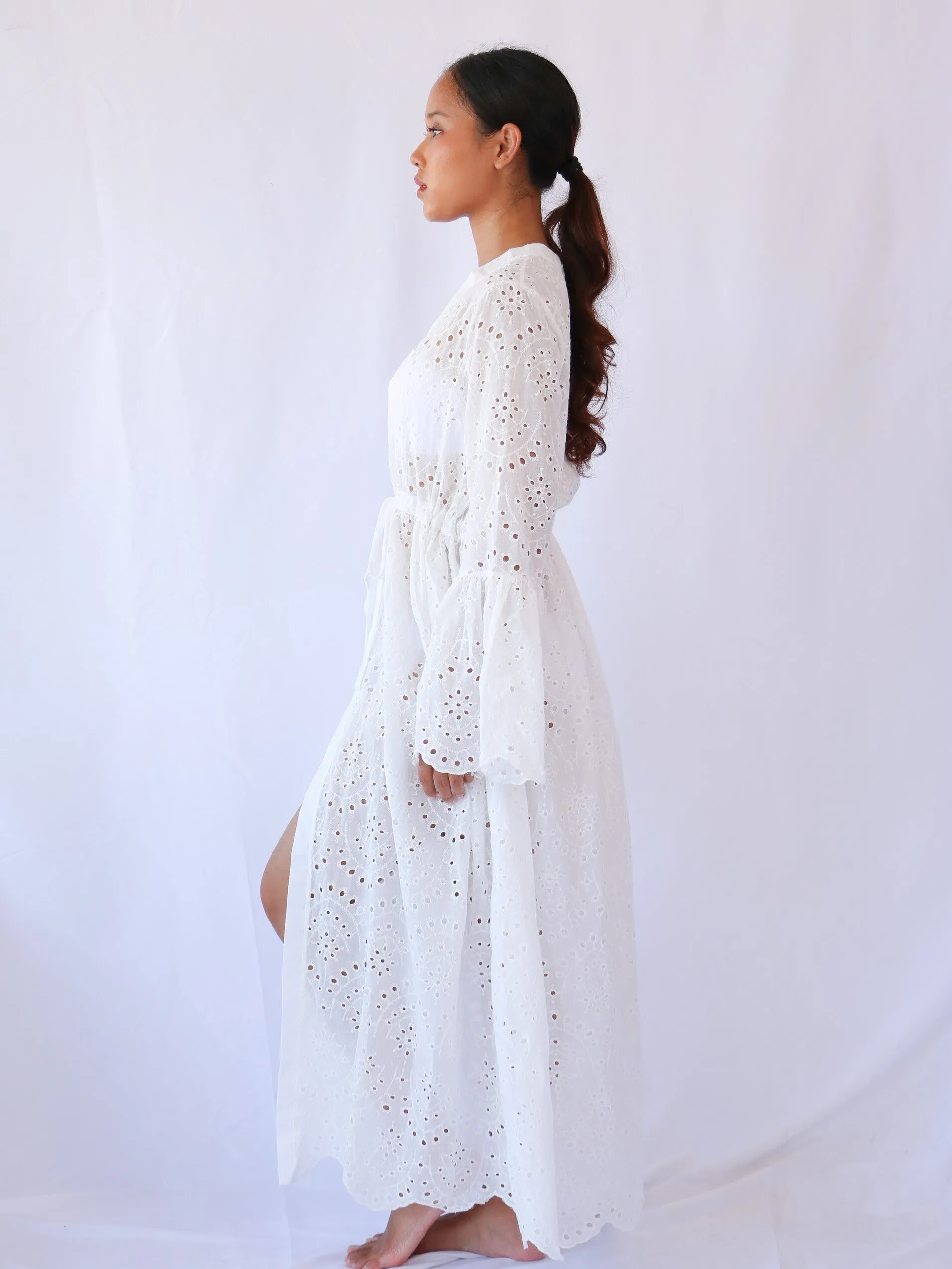 Matilda Eyelet Cardigan in White