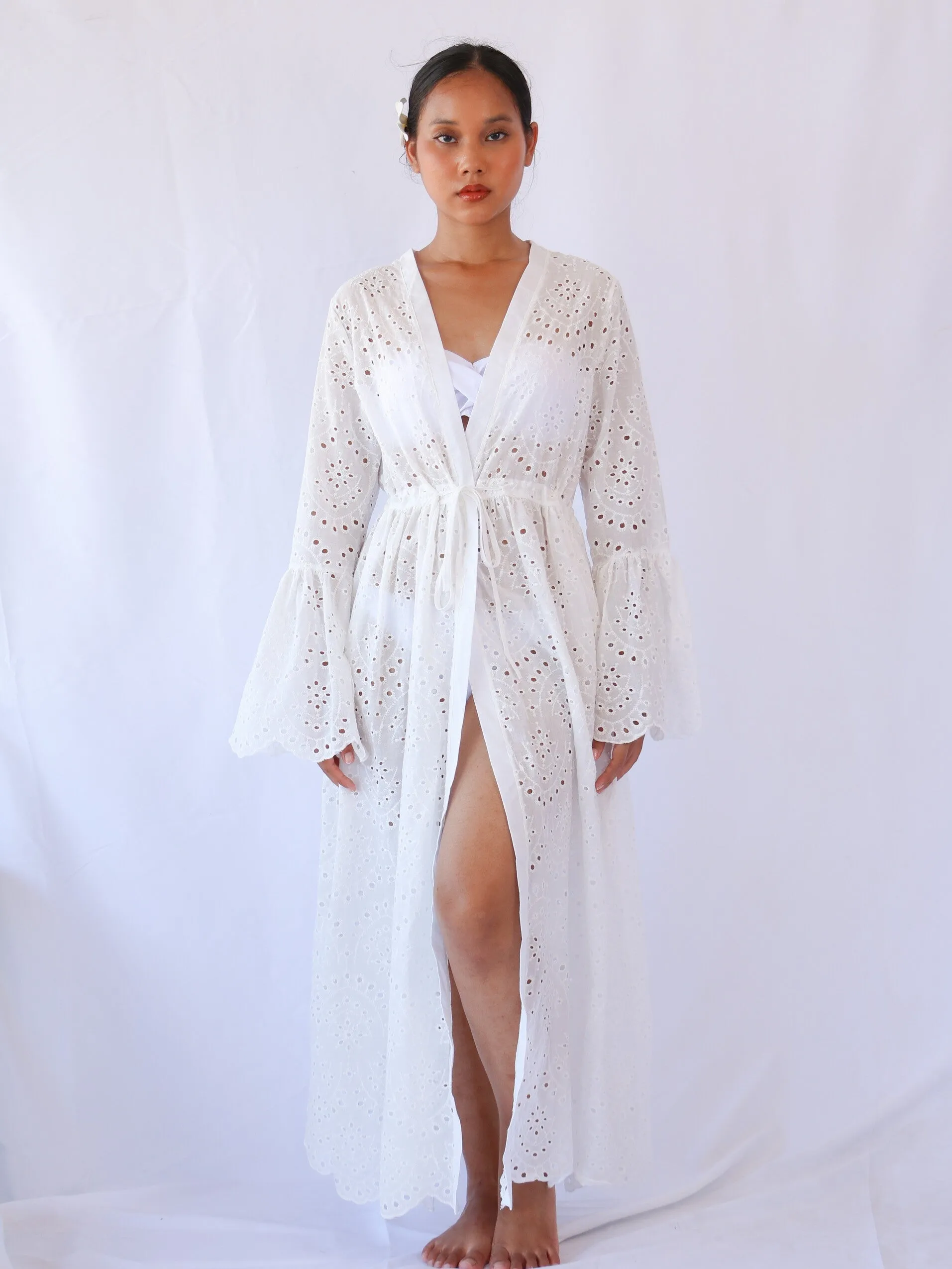 Matilda Eyelet Cardigan in White