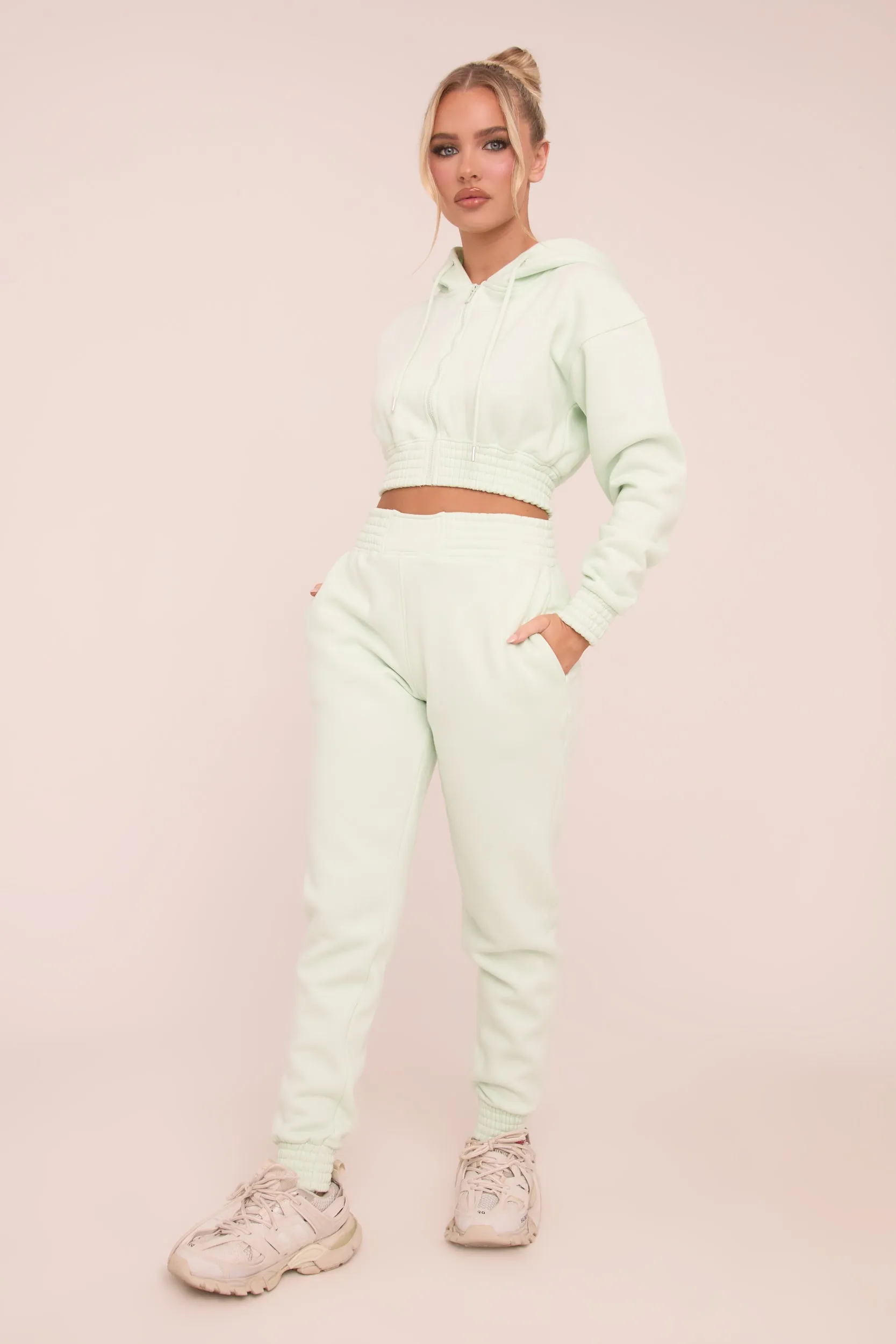 Mint Zip Front Elasticated Detail Loungewear Co-ord Set - Carmel