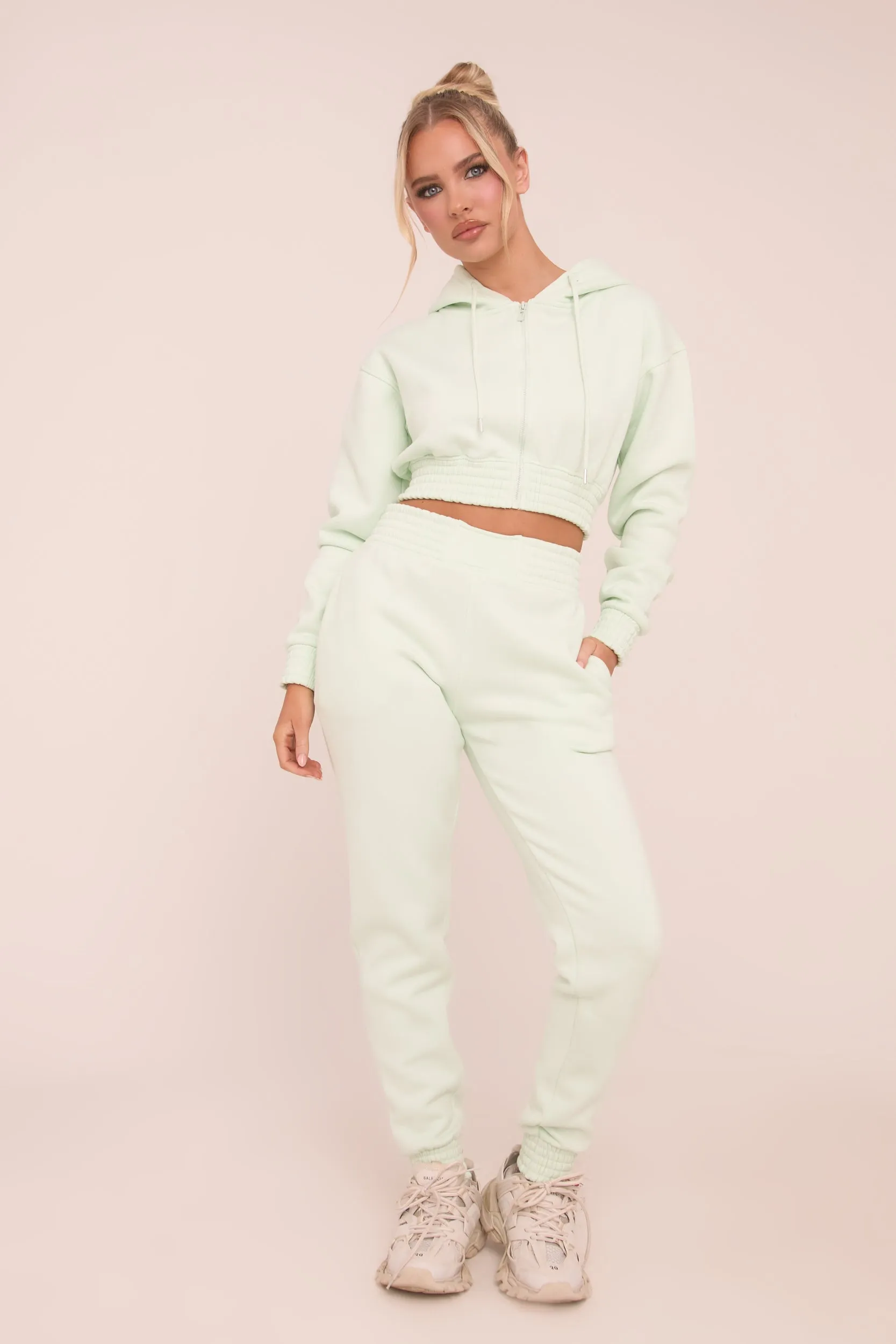 Mint Zip Front Elasticated Detail Loungewear Co-ord Set - Carmel