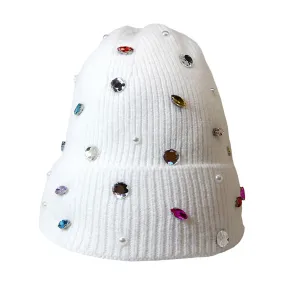 Pearl Jewel Embellished Fleece Lining Knit Beanie Hat