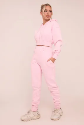 Pink Zip Front Elasticated Detail Loungewear Co-ord Set - Carmel