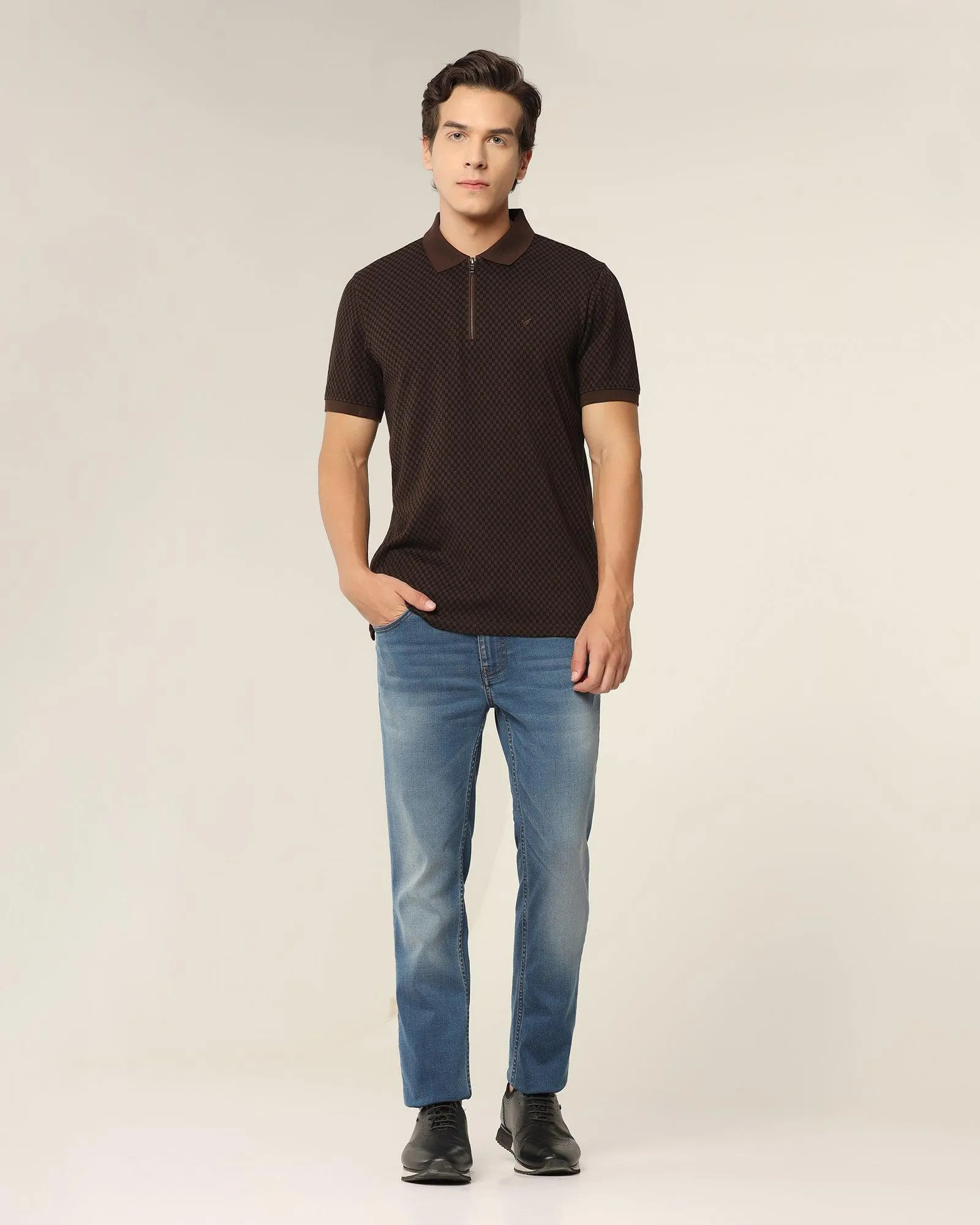 Polo Brown Printed T-Shirt - Check