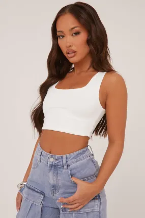 White Square Neck Sleeveless Cropped Top - Alexa