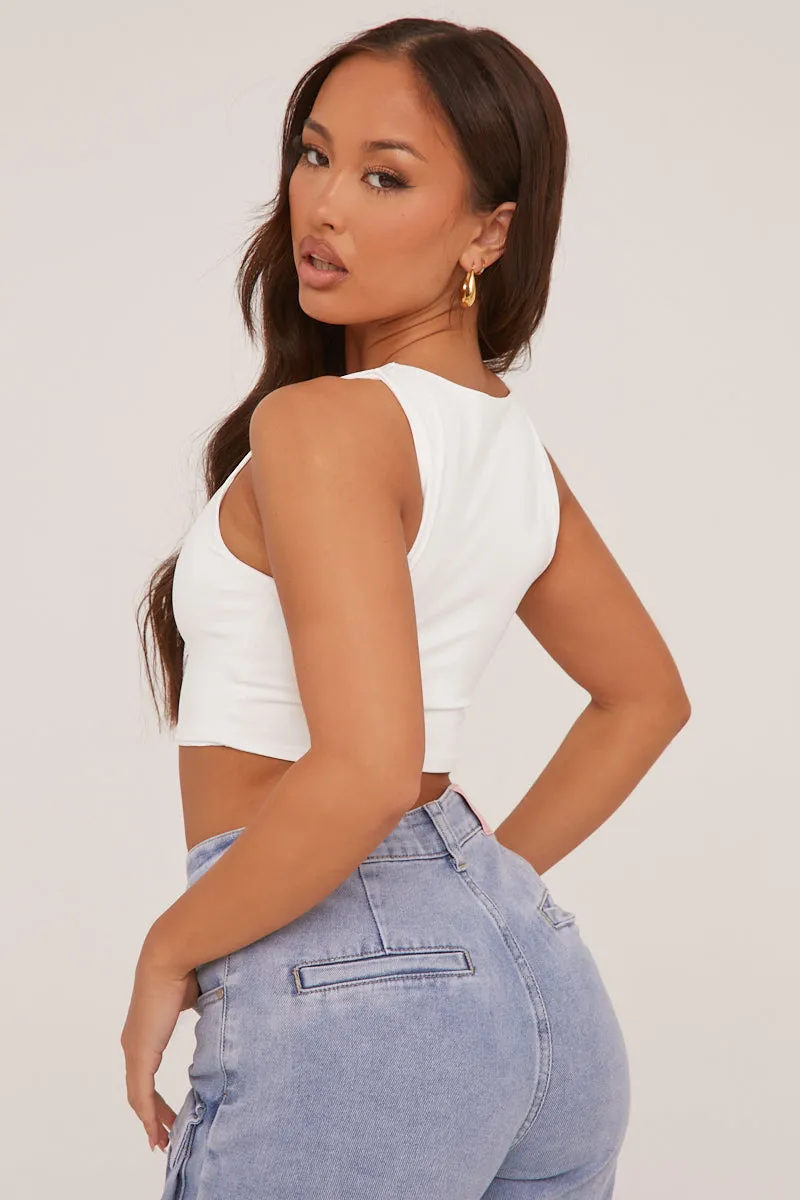 White Square Neck Sleeveless Cropped Top - Alexa